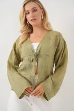 Women's Lace-Up Blouse 952 - Çağla