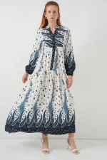 Robe longue hijab à motifs pour femme 2585 - Bleu marine clair