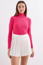 Pull à col roulé en maille 10311 - Fuchsia