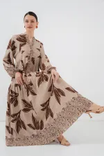 Robe hijab à motifs authentiques 2423 - Beige F.