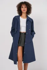 5939 Lined Long Trench Coat - Navy Blue