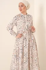 Robe hijab à col juge 2144 - Crème