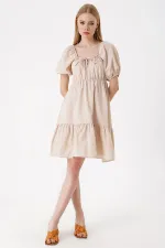 Robe évasée en popeline beige 2351