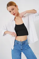Kadın Oversize Kısa Kol Gömlek 20315 - Beyaz