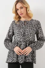 Kadın Desenli Uzun Kol Bluz 970 - Antrasit