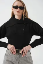 15921 Wide Collar Knitwear Sweater - Black