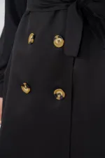 T5853 Double-Breasted Hijab Trench Coat - Black T5853 Double-Breasted Hijab Trench Coat - Black