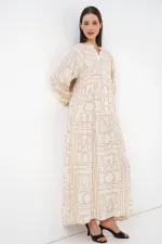 Robe longue hijab à motifs pour femme 2585 - Crème unie