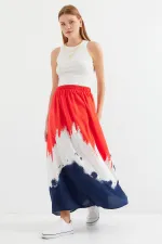 8025 Patterned Long Viscose Skirt - Red