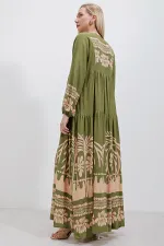 Robe hijab à motifs authentiques 2423 - Kaki