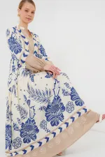 Robe hijab à motifs authentiques 2423 - Bleu marine 8