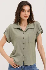 20187 Short Sleeve Oversize Knitted Shirt - Çağla