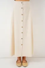Jupe longue boutonnée en lin pour femme 8046 - Crème