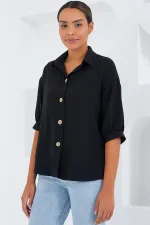 Chemise oversize en lin noir à manches courtes pour femme 20240