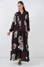 Kadın Desenli Uzun Tesettür Elbise 2585 - Z.Siyah