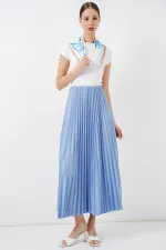 Jupe plissée aspect cuir 8009 - Bleue