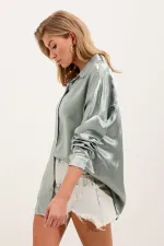 Chemise oversize en satin vert clair (réf. 3985)