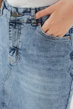 Kadın Yırtmaçlı Midi Kot Etek 8038 - Mavi