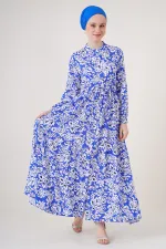 2144 Hakim Yaka Tesettür Elbise - Saks