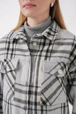 3854 Plaid Pattern Double Pocket Shirt - Light Gray