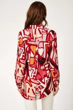 3721 Grafik Desenli Gömlek - Bordo