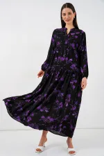 Robe longue hijab à motifs pour femme 2585 - Noir intense