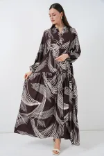 Robe longue hijab à motifs pour femme 2585 - Marron foncé