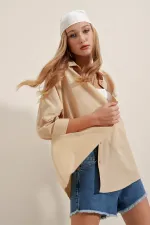 3900 Oversize Long Basic Shirt - Beige