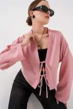 Önü Bağlamalı Keten Kimono 960 - Pudra