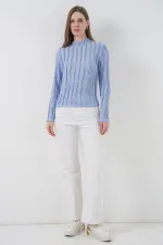 Kadın Dokulu Esnek Örme Bluz 975 - Mavi