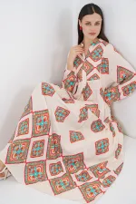 Robe longue hijab à motifs pour femme 2585 - Beige