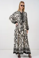 Women's Patterned Long Hijab Dress 2585 - Black 12