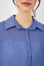 Kadın Uzun Oversize Gömlek 20320 - İndigo