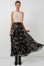 Jupe en mousseline à motifs pour femme 8057 - Noire