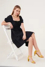 2351 Flared Poplin Dress - Black