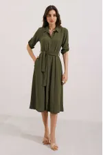 Women's Khaki Belted Shirt Dress 2442