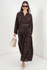 Women's Patterned Long Hijab Dress 2585 - Dark Brown