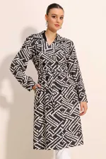5853 Patterned Double-Breasted Trench Coat - C. Black
