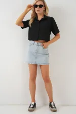 T-shirt court à manches courtes pour femme 20341 - Noir