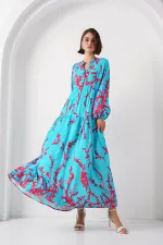 Robe hijab à motifs authentiques 2423 - Bleu glacier