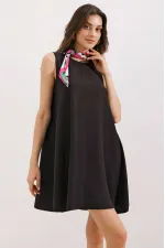 2444 Detailed Mini Linen Dress - Black