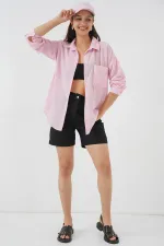 20153 Tek Cepli Oversize Keten Gömlek - A.Pudra