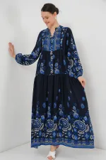 Robe hijab à motifs authentiques 2423 - Bleu marine 1