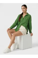 20153 Single Pocket Oversize Linen Shirt - Dark Green 20153 Single Pocket Oversize Linen Shirt - Dark Green