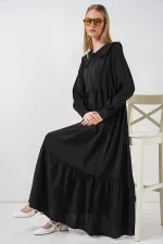 Kadın Bebe Yaka Uzun Tesettür Elbise 2592 - Siyah