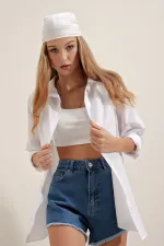 Kadın Beyaz Oversize Uzun Basic Gömlek 3900