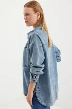 0694 Double Pocket Oversize Denim Jacket - Ice Blue
