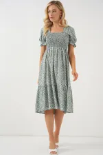Robe fleurie à manches courtes pour femme 2556 - Menthe