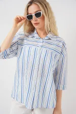 Chemise rayée à manches courtes pour femme 20344 - Bleue
