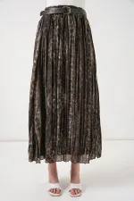 Kadın Kemerli Desenli Etek 8074 - Çağla